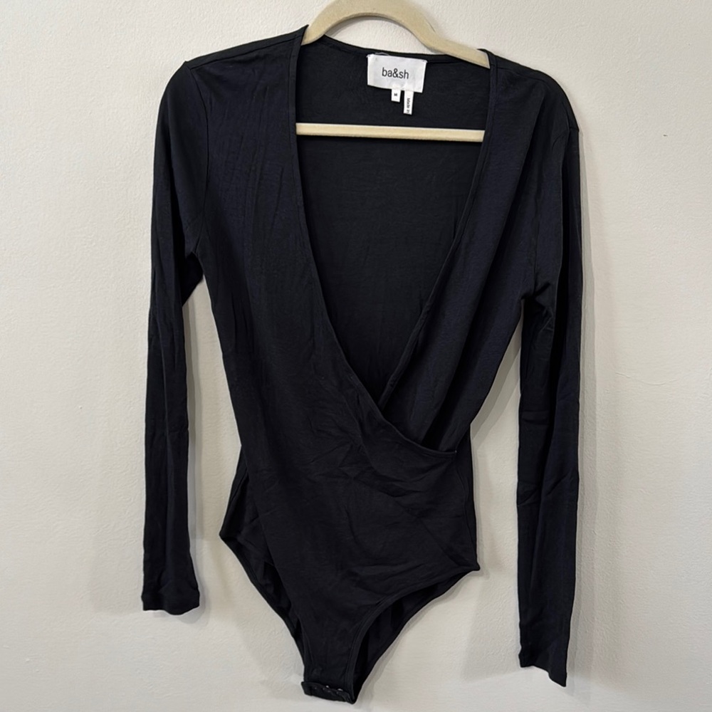 Ba&sh Celia Black Long Sleeve Wrap Bodysuit NWOT